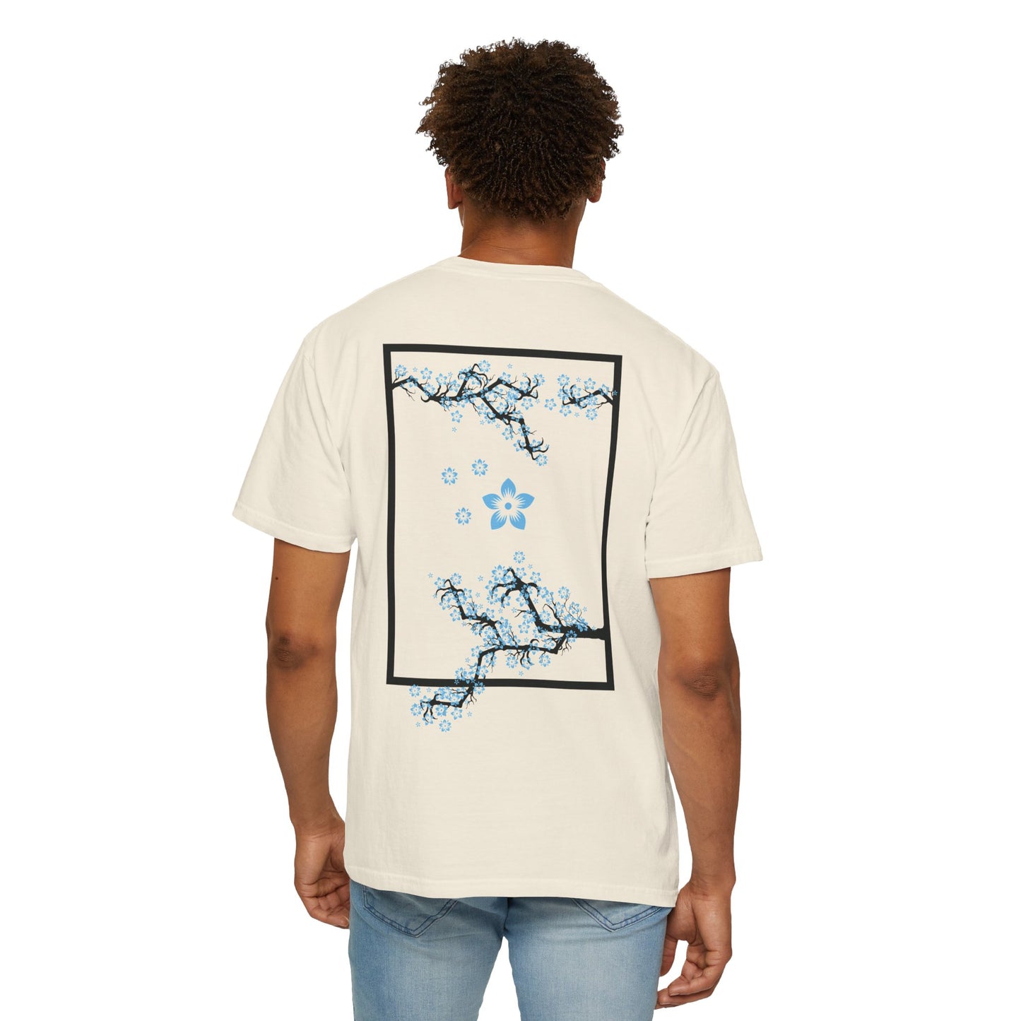 Cherry Blossom Graphic T-Shirt — Sakura Branches Floral Tee — Blue