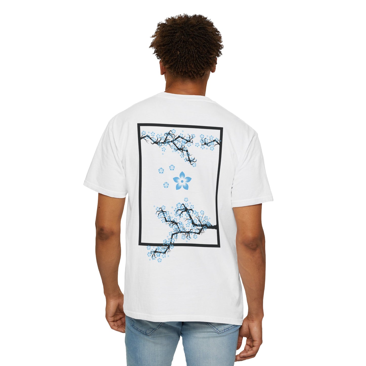 Cherry Blossom Graphic T-Shirt — Sakura Branches Floral Tee — Blue