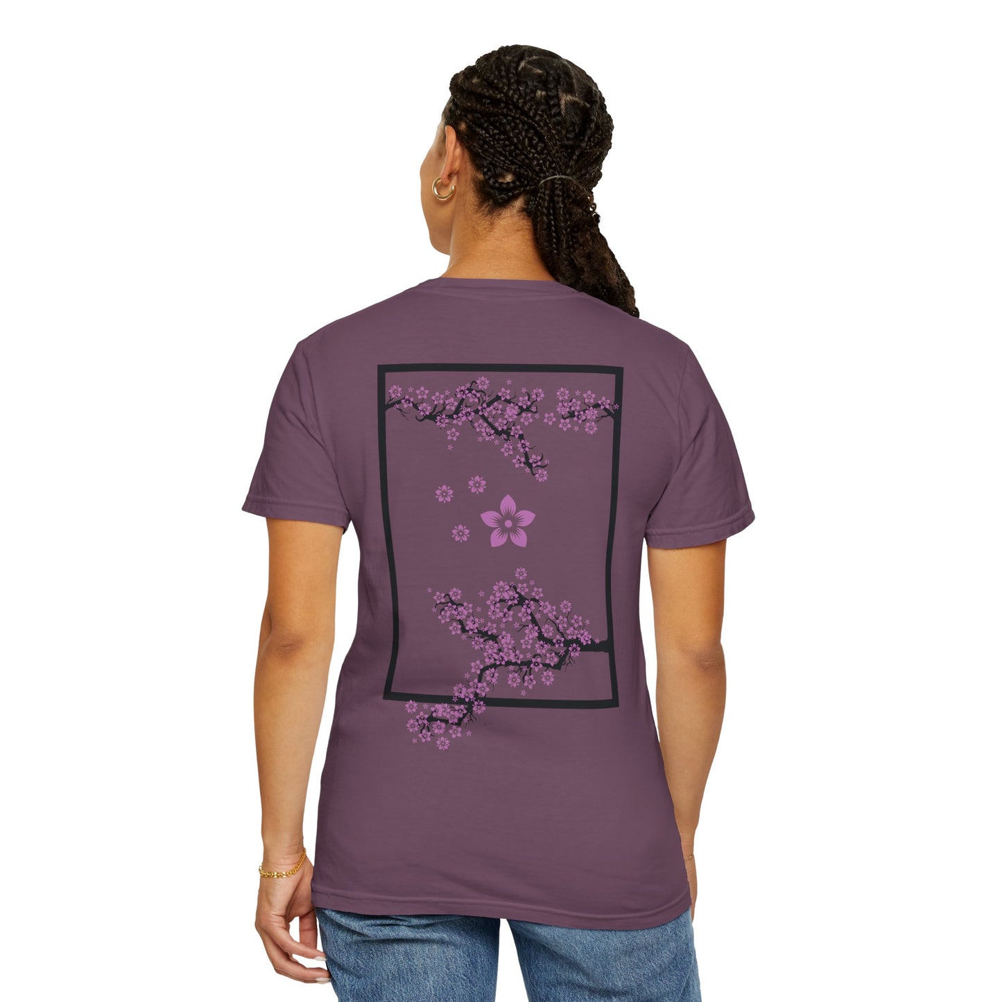Cherry Blossom Graphic T-Shirt — Sakura Branches Floral Tee — Purple
