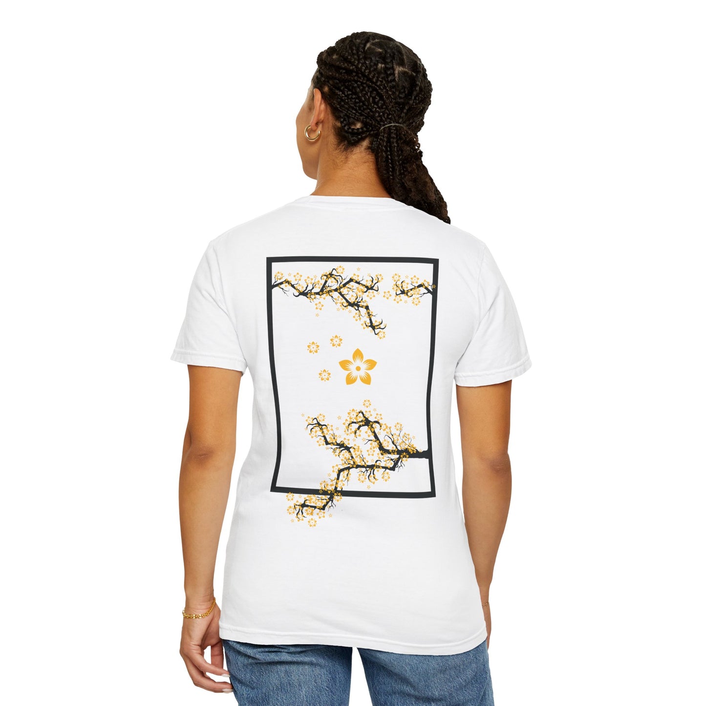 Cherry Blossom Graphic T-Shirt — Sakura Branches Floral Tee — Gold