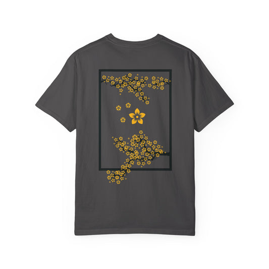 Cherry Blossom Graphic T-Shirt — Sakura Branches Floral Tee — Gold
